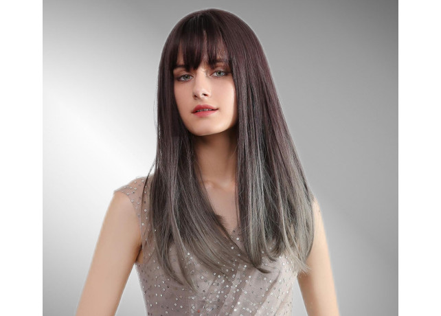 Peruca bobo ombre cu breton Grey Inchis